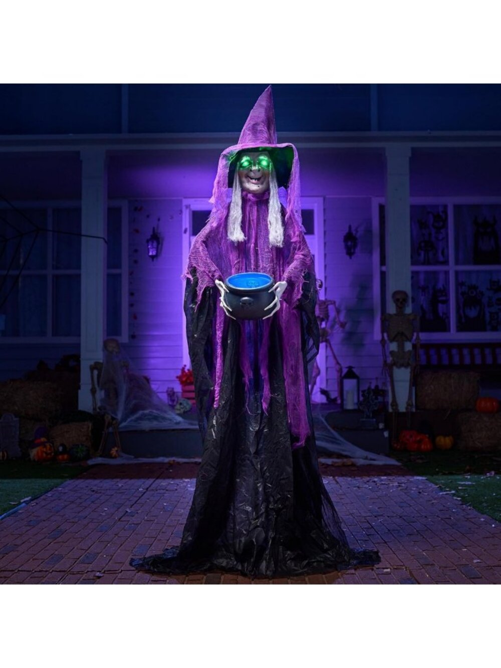 Spooky Halloween Witch with Cauldron & Sound, Scary Ghost Decor for Yard